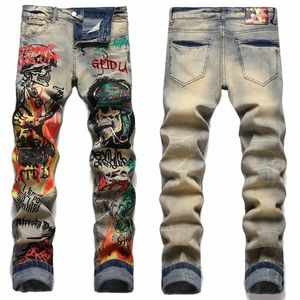 2024 nouveaux jeans pour hommes 3373 jeans bleus vintage déchirés tendance pantalons de crâne slim extensibles tous les pantalons pour hommes H9py #