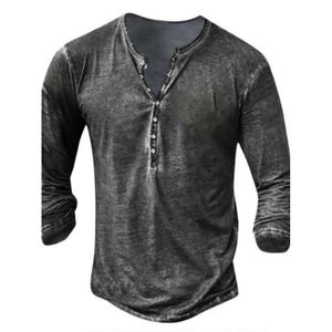 2024 nouveau pull de printemps pour hommes coupe ajustée Henry 3D imprimé numérique décontracté à manches longues T-shirt