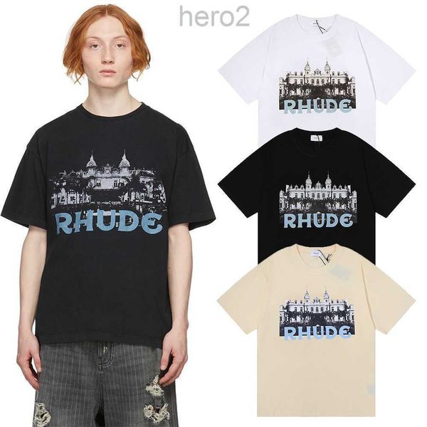 2024 Nouveau T-shirt pour hommes North American High Street Brand Rhude Fashion Niche Casino Château haute définition imprimé à manches courtes pour les amoureux TNIJ