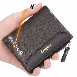 2024 Nieuwe Men Wallets GRATIS NAAM Aangepaste korte mannelijke portemonnee Zipper Hoogwaardige kaarthouder PU Lederen portemonnee voor mannen I8BF#