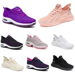 2024 Nouveaux hommes Chaussures pour femmes Randage Running Flat Chaussures Soft Sole Fashion Purple Blanc noir confortable Couleur sportive Blocking Q88-1 Gai