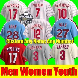 2024 Nouveaux hommes femmes Jeunes Baseball Jerseys Bryce Harpe Trea Turner Rhys Hoskins Philadelphia JT Realmuto Schwarber Stitch Jersey