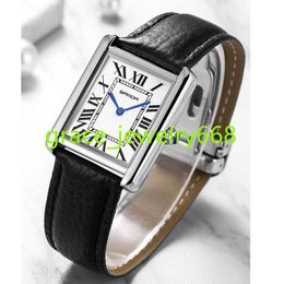 2024 New Mens and Womens Couple Watch Rectangular True Belt Litchi Pattern Roman Scale Quartz Watch