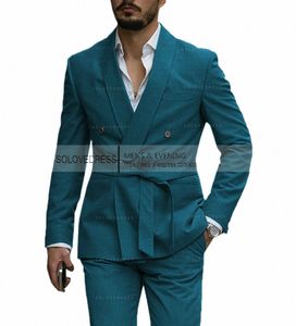 2024 Nouveaux hommes Blazer Luxery Designerstyle Western Costume sur mesure Ceinture à revers Tuxedo Gentleman Texture Couleur unie Design unique 725C #