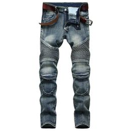 2024 New Mens Patch Work Work Fashion Bicycle Jeans Hip Hop Ultra Thin Straight Elastic Bicycle Denim Pantal