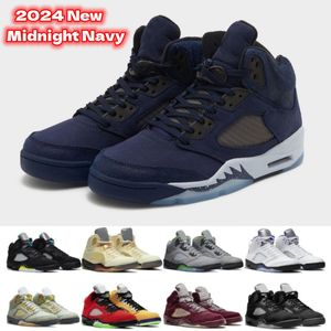 2024 Nieuwe Midnight Navy 5S Bordeaux basketbalschoenen 4S Vivid Sulphur Pine Green Militair blauw 1S Satin Bred 12S Cherry 13S Tarwe met doos