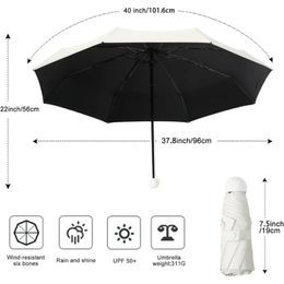 2024 Nieuwe mini -paraplu 5 vouwcapsule paraplu voor vrouwen zonnige en regenachtige regenbestendige UV -bescherming voor outdoor reizen draagbaar - zonnig -