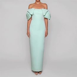 2024 Nouvelle menthe vert robe de soirée longue gros nœud longueur de plancher épaule satin gaine bal robes formelles arabe Dubaï robe de soirée