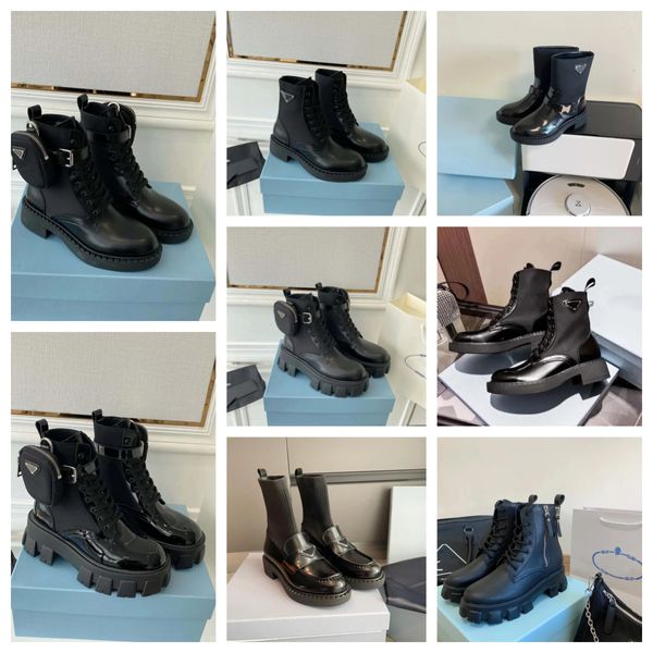 2024 Nouveau monolithe en cuir polonais cheville Chelsea bottes plate-forme cales à oreille à bout de rond talons plateaux de luxe concepteur de luxe pour femmes chaussures d'usine