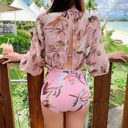 2024 NEW NEW 2023new Floral Mesh One-piece Swimsuit Women French Retro Sexy Halter High Waist BikiniRetro Halter BikiniRetro Halter
