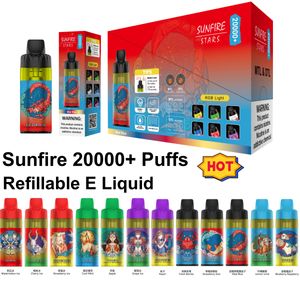 2024 Nouveau système ouvert rechargeable 30 ml dtl Sunfire Stars 20000 20k Puffs Cohparement à narguilable Vape Shisha Puff 15k 9000 Big Smoke Vaper 12 Flavour Oem bienvenue en France UK