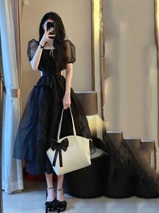 Robe longue en Organza pour femmes, nouvelle collection été 2024, princesse moelleuse, tempérament Super féerique, petit noir