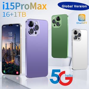 2024 Nouveau smartphone original i15proMax 6,7 pouces HD Plein écran Face ID 4 Go + 64 Go / 8 Go + 256 Go / 16 Go + 1 To Téléphones mobiles Version mondiale 4G 5G Téléphone portable