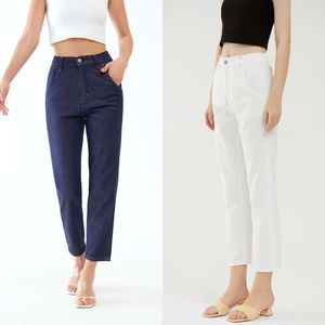 2024 Pantalones nuevos para los jeans de cintura elástica incoloro de primavera para mujeres