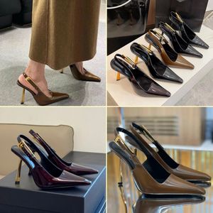 2024 Nouvelle boucle en cuir verni Slingback Pumps chaussures talons aiguilles femmes de luxe robe de créateur carré bout pointu chaussures de soirée vente chaude