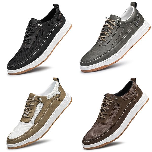 Zapatos informales de cuero mate para hombre, zapatillas deportivas de malla, color negro, marrón y gris, transpirables, novedad de 2024