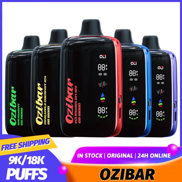 2024 Nouveau Puff Original OZIBAR OB18000 18000 Puffs Vapes jetables E cigarettes 25ml Chariots pré-remplis 5 niveaux de puissance réglable Écran intelligent VS Bang Box 18K King Puff