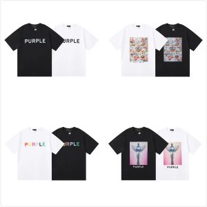 T-Shirts à manches courtes pour hommes et femmes, amples et décontractés, en coton imprimé en couleur violette, nouvelle collection 2024