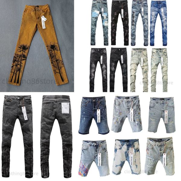 2024 Nouveaux jeans violets Jeans pour hommes Jeans de créateur courts Slim Fit Pantalon de motards déchiré en détresse Qualité haut de gamme Design droit Rétro Short de marque de jeans violets pour hommes