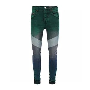 2024 nieuwe paarse heren designer jeans zwart vuile vintage heren jeans casual cowboybroek groene knie vernietig quiltgat slimPURPLE hiphop straatbroek 29-40