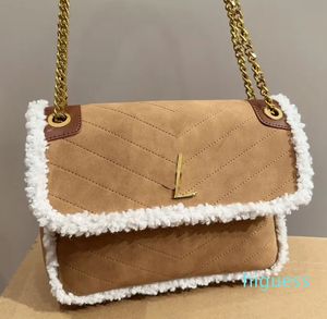 2024 nieuwe gewatteerde tas Crossbody tas herfst winter keten tas ontwerper lamswol mat glazuur suède vrouwen onderarm schouder Messenger handtas portemonnee gouden hardware