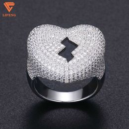 2024 New Rapper's Jewelry Custom 925 Sterling Silver VVS Moissanite Diamond Hele Out Broken Heart Hip Hop Anillo para mujeres Hombres