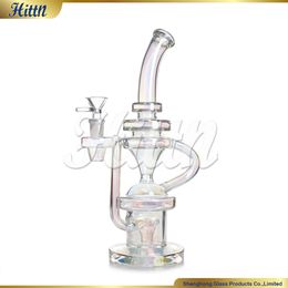 Recycler Bong Dab Rig Oil Gireaux en verre Holographique Rainbow Piste de douche Percolateur de base épaisse Bubbler Verre Fumer Pipe d'eau 11,2 pouces avec 14 mm Joint mâle 2024 Nouveau