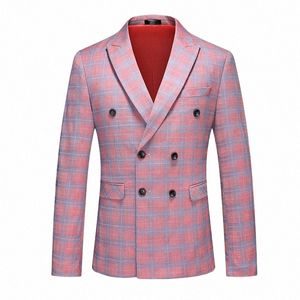 2024 Nieuwe Rode Double-Breasted Mannen Gestreept Jasje Fi Slanke Mannen Gestreepte Plaid Dr Jas Rood Paars roze Grijs Blazers 6XL T2d3 #