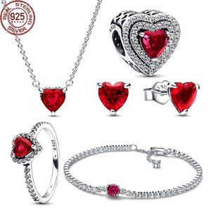 2024 Nieuwe Rood Hart Collectie Set Oorbellen, Ringen, Kettingen, Armbanden Fit Originele Charme Kralen DIY Dames Sieraden