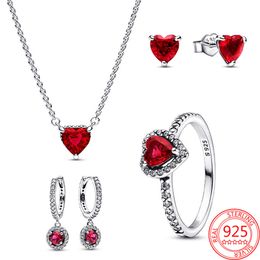 Collier rond rouge scintillant en forme de cœur Halo, pendentif en Zircon pavé, boucle d'oreille, bague, bijoux cadeau pour femmes, nouvelle collection 2024