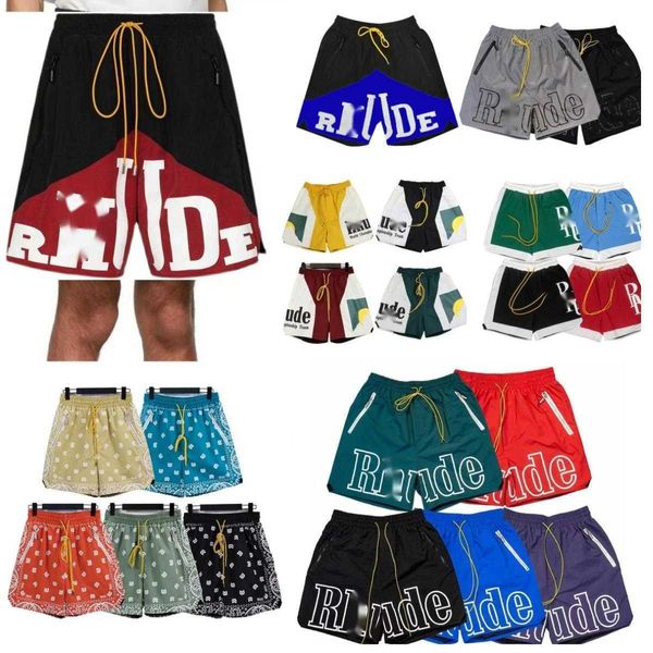 2024 Nouveau short Rhude Short pour homme Short de bain pour homme Pantalon de plage à la mode d'été Vêtements de sport Lettre imprimée Rouge Bleu Noir Violet Short respirant à séchage rapide