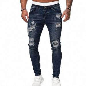 2024 New Ripped Skinny Jeans Hombres Vintage W Elástico Biker Agujeros Pantalones de mezclilla Casual Slim Joggers Pantalones Distred Streetwear N1qe #