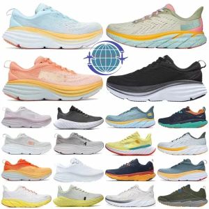 2024 Nieuwe hardloopschoenen drie zwart wit blauw mist oranje munt poeder paars gele peer kruidnagel marmeren clifton 9 bondi 8 heren designer sneakers dames sneakers