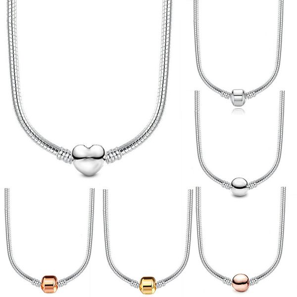 2024 Nuevo collar de cuentas de plata esterlina para mujeres Joyas de diseñador Original DIY Fit Charm Pandoraer Momento de cadena de serpiente Collar de moda Cabina de clavícula