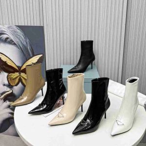 2024 Nieuwe schoenen 10a Luxe ontwerper Niki Liz Ankle Boots Pointed Block Cone Heel 8,5 cm vrouwen Designer Leer Suede Suede Cold Boots Hoge Heels Maat 35-41
