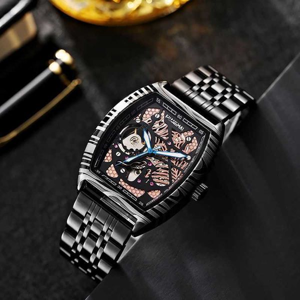 Reloj mecánico completamente automático para hombre con telaraña ahuecada Chad reloj de pulsera luminoso resistente al agua personalizado 2024