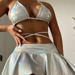 2024 nuevo traje de baño dividido set de tres piezas para mujer tela espumosa sexy bikini