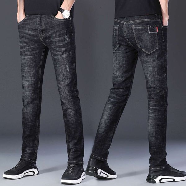 Jeans pour hommes, édition coréenne, Slim Fit, pieds élastiques, tendance, droit, couleur unie, nouvelle collection printemps et automne 2024