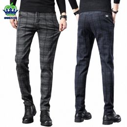 2024 Nouveau Printemps Automne Angleterre Plaid Travail Stretch Pantalon Hommes Busin Fi Slim Gris Bleu Pantalon Décontracté Pantalon De Marque Mâle 38 w0n6 #