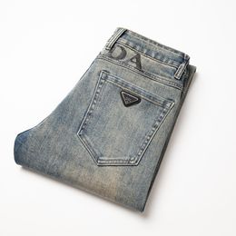 2024 Nueva primavera / otoño para hombre rasgados Slim Fit parches de elasticidad jeans rectos para hombres Negocios Famosos pantalones casuales clásicos Fashiom Brand Designer Jeans