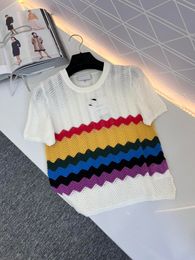 2024 Nouveau Spring Summer Tops Rainbow Women's T-shirt Camis haut de gamme Jacquard Women's Designer Tees C0513