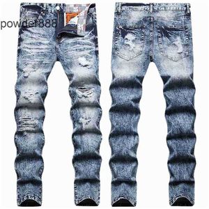 2024 Nouvelle jambe droite pour hommes Designer Hip Hop Mode Hommes Pantalons Jeans Top Qualité Violet Moto Cool Denim Pantalon IQBS