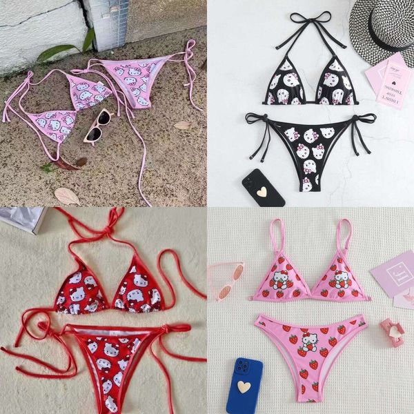 2024 Nouveau Style Bikini Designer Maillots De Bain Fille Mignonne Rose Petit Sein Rassemble Bikini Plage Vacances Split