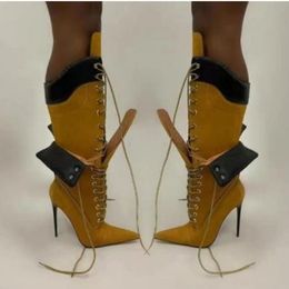 2024 Nouveau style Lady Femmes Bottes de genou Pu SheepSkin Leather Fashion High Heels Pillage Pillage Toe Bottises de fête décontractées