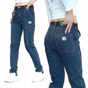 2024 Nouveau Style Hommes Vêtements Hommes Fi Bleu Patchwork Élastique Slim Jeans Mi-taille Cott Jambe Droite Pantalon Denim Décontracté I9WF #