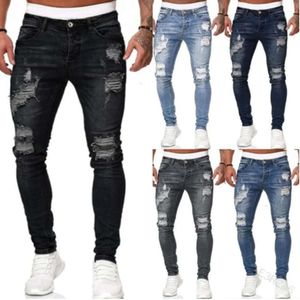 2024 Pantalons masculins du nouveau style avec des trous, pantalon en jean slim blanc moulu, leggings à la mode, non fermés pour la vente du festival du printemps