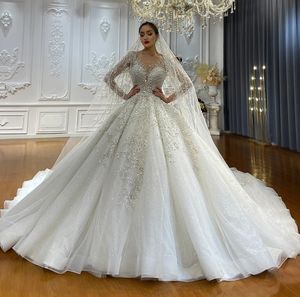 2024 Nouveau style robe de mariée pour les mariées Scoop manches longues perles perles broderie dentelle robes de mariée arabe Dubaï robes de Novias sur mesure