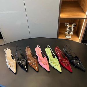 2024 nieuwe stijl vrouwen Jurk SCHOENEN schapenvacht leer 5CM Stiletto Med hakken plundering puntige tenen vierkante stijl Open gesp party bruiloft Smalle Band gesp maat 34-43