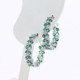 2024 Nieuwe stijlen Mixed Green White Color Round Marquise 5a CZ Hoop Earring Iced Out Bling Classic Jewelry for Women