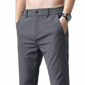 2024 Nuevos pantalones casuales de verano Hombres Thin Busin Stretch Slim Elástico Cintura Jogger Coreano Clásico Negro Gris Azul Pantalón Masculino P5VW #